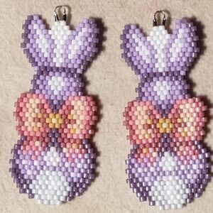 Hand Crafted Beaded Earrings in Lavender, Pink, White and Yellow
